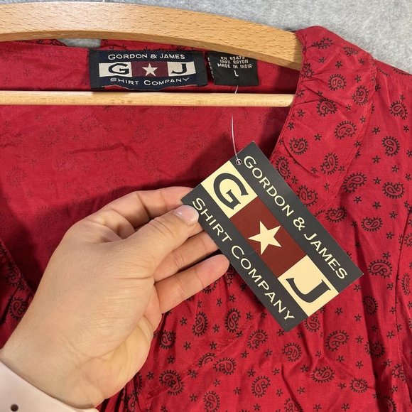 Gordon James Blouse Womens Large Red paisley All Over print crop Ruffle Cardigan - Picture 4 of 8